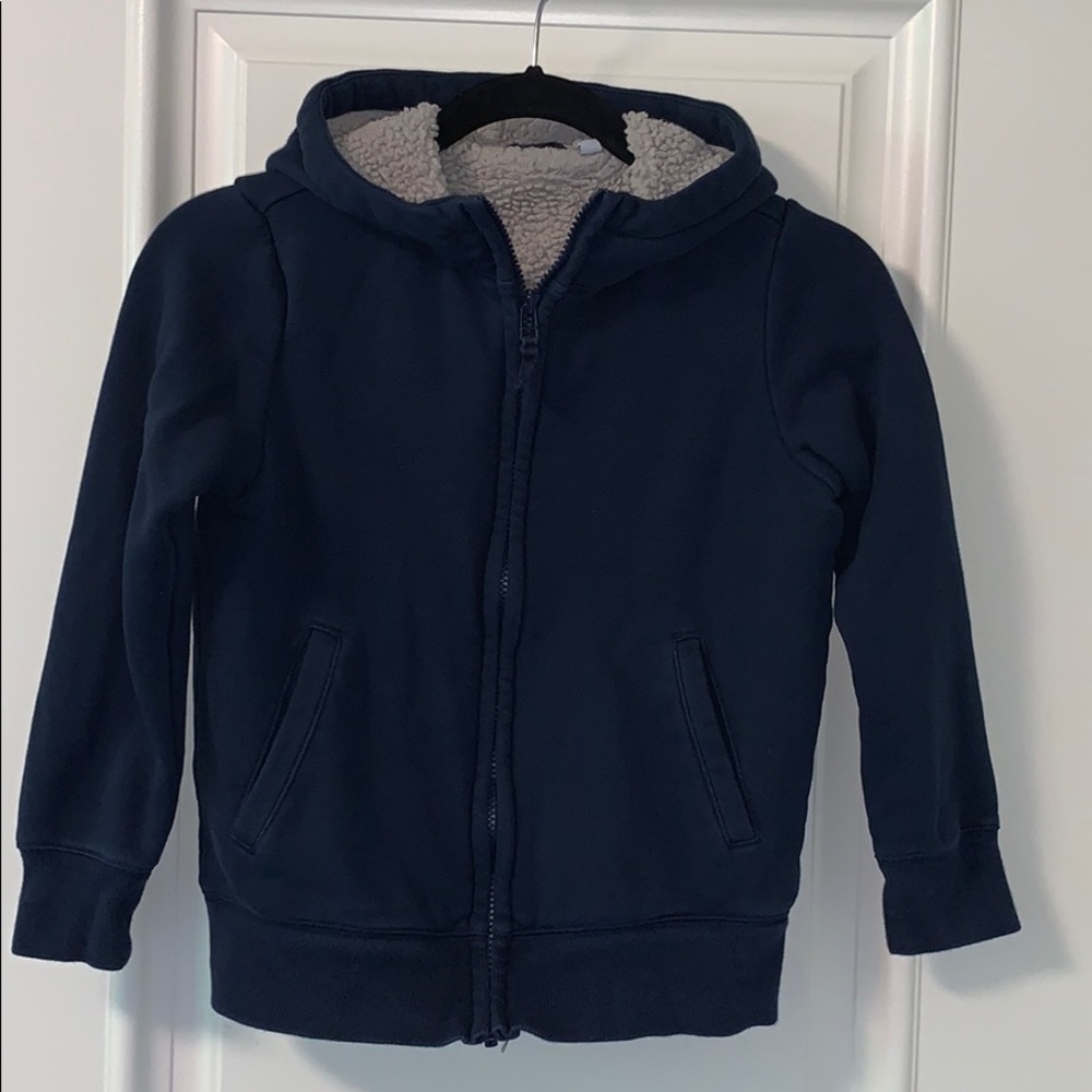 Boys navy Uniqlo Sherpa-lined zip up hoodie